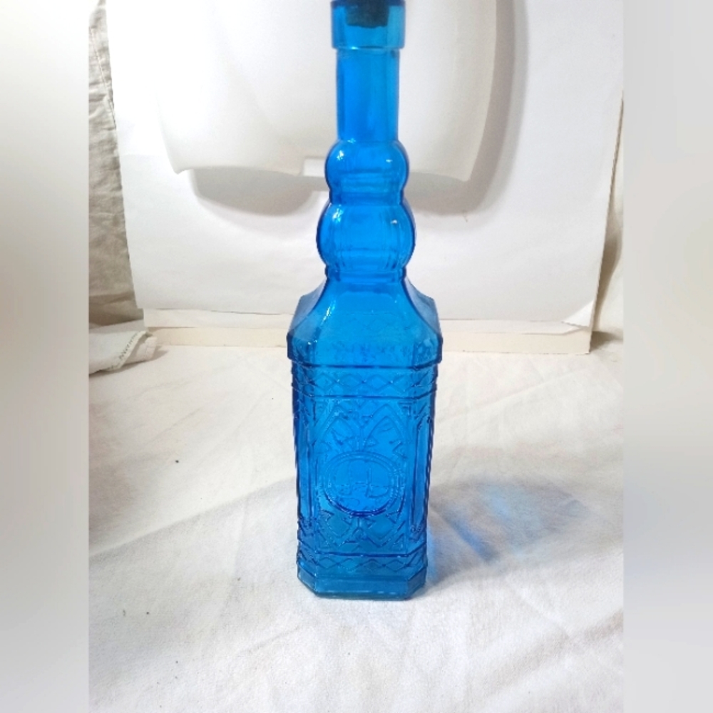 12" decorative blue bottle with cork